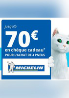 Jusqu'à 70€ en chèque cadeau pour l'achat de 4 pneus Michelin - Feu Vert