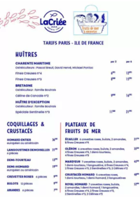 Prospectus La Criee CHAMBOURCY : Huîtres & Fruits de mer Menu