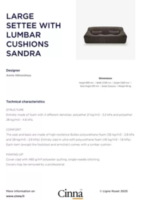 Prospectus CINNA BAGNEUX : LARGE SETTEE WITH LUMBAR CUSHIONS SANDRA