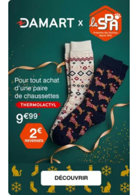 Prospectus Damart ANGOULEME : Chaussettes de Noël Thermolactyl : 1 paire achetée = 2€ reversés à la SPA