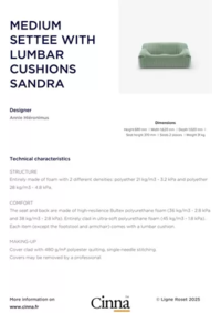 Prospectus CINNA MULHOUSE : MEDIUM SETTEE WITH LUMBAR CUSHIONS SANDRA